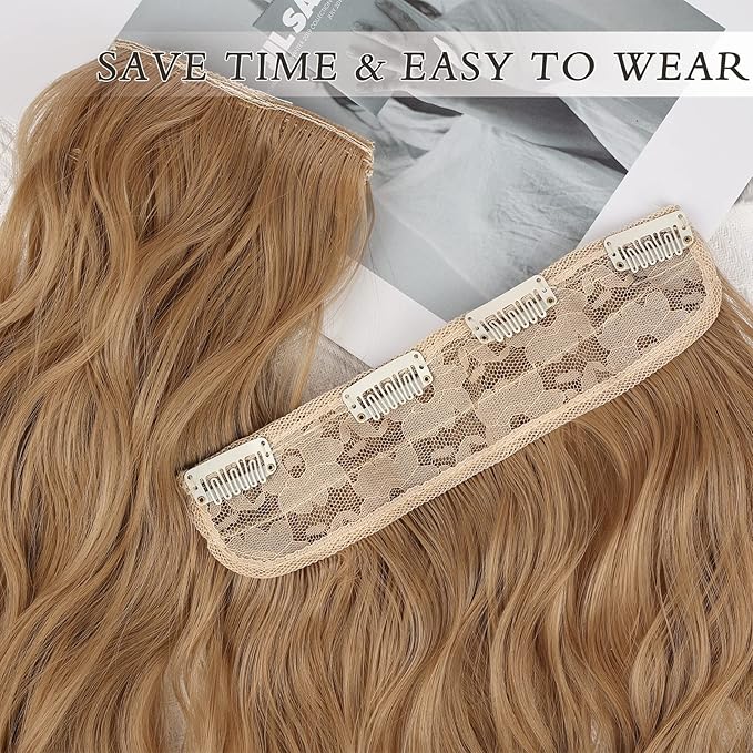 NAYOO Clip in Hair Extensions for Women 20 Inch Long Wavy curly Ash Blonde Hairpieces Full Head Synthetic Hair Hairpieces (6PCS, Ash Blonde)