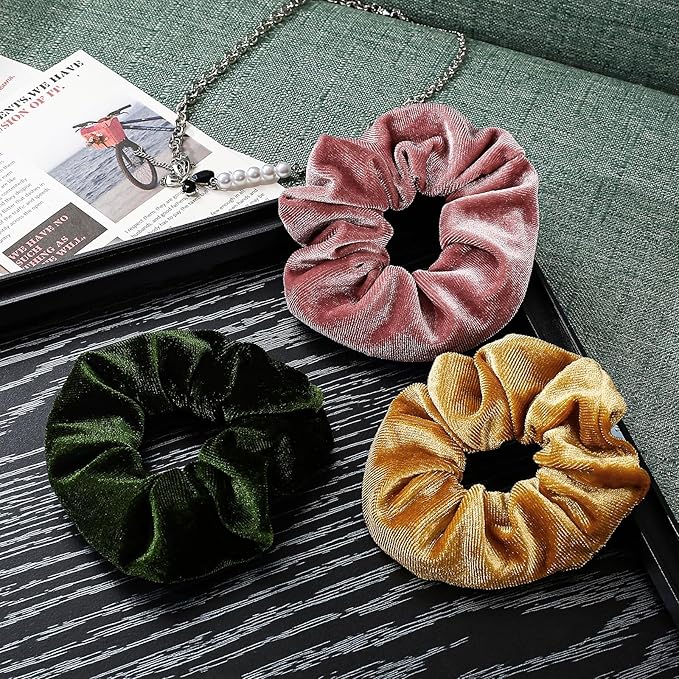 Velvet Scrunchies with Zippers Pocket, 8 Pcs Velvet Soft Hair Ties, Hidden Pocket Hair Scrunchies Accessories for Women Girls, Ponytail Holder Secret Compartment Items (Multicolor)