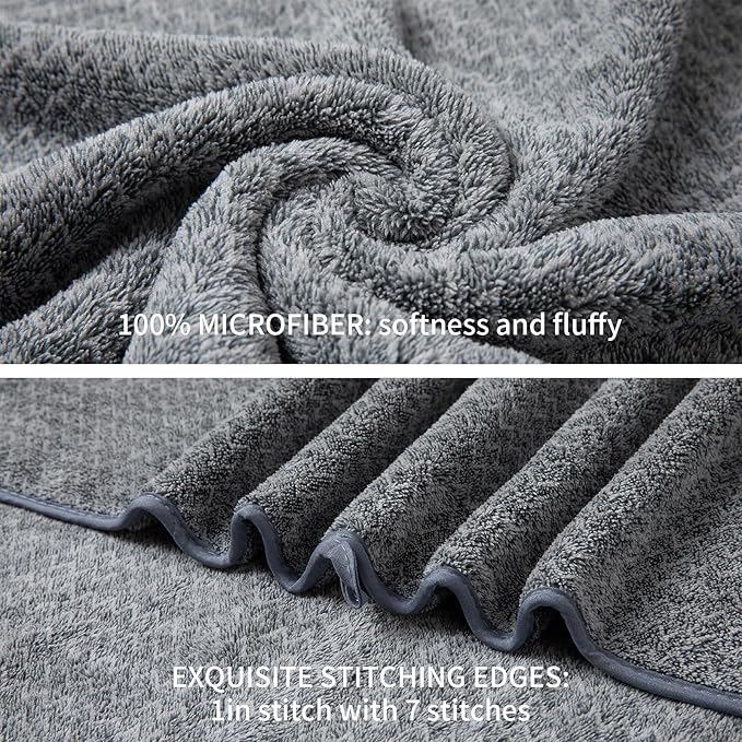 Ultra Soft Bath Towel Set,12 Piece (4 Bath Towels,4 Hand Towels,4 Washcloths) Family Bathroom Towels Set with Hanging Loop,Quick Dry Extra Absorbent Shower Towel for Bathroom,Hotel,Spa-Dark Gray