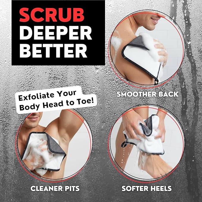 Bye Bye Loofah Double-Sided Exfoliating Washcloth with Hand Pocket – Rough & Soft Texture for Deep Clean, Smooth Skin, Fast Drying Body Scrubber for Shower or Bath