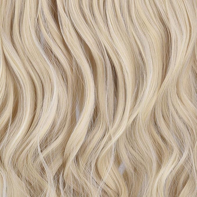 REECHO 20" 1-Pack 3/4 Full Head Curly Wave Clips in on Synthetic Hair Extensions HE008 Hairpieces for Women 5 Clips 4.5 Oz per Piece - Light Blonde