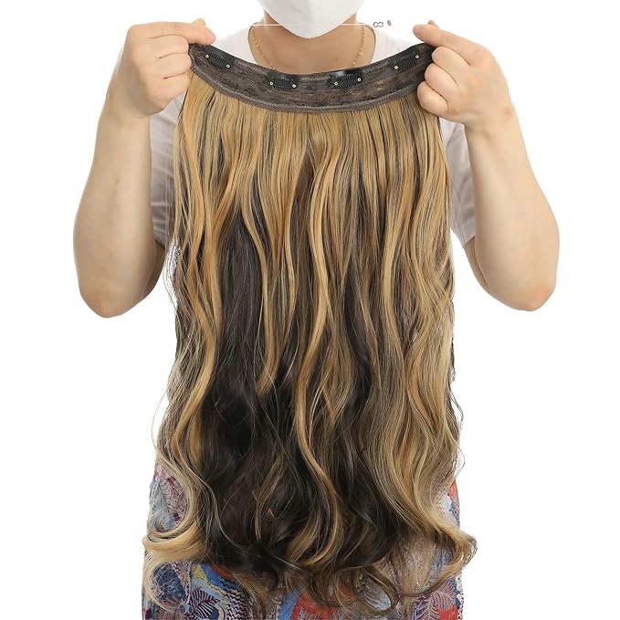 Invisible Wire Hair Extensions Transparent Wire Adjustable Size 4 Secure Clips Long Wavy Curly Secret Hairpiece 24 Inch for Women