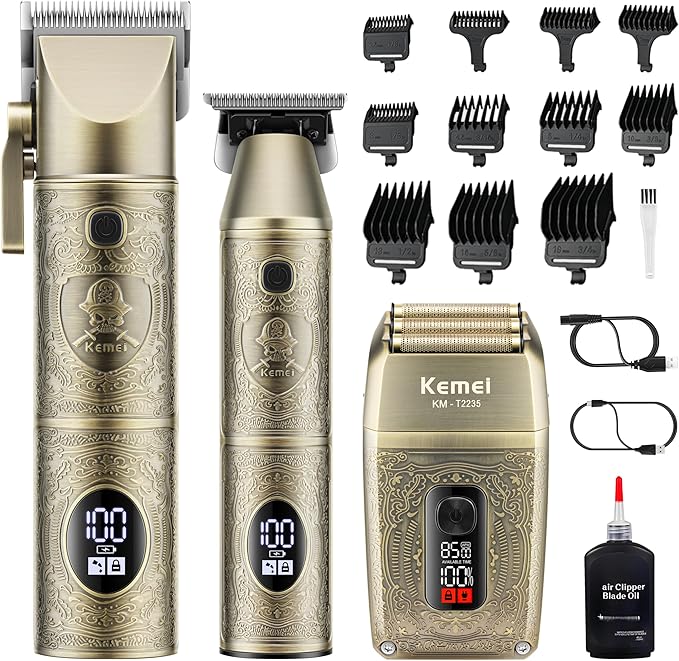 Kemei Professional Hair Clippers for Men, Beard Trimmer, Electric Shaver for Men, 3 in 1 Barber Clipper Kit LCD Display, Gift Sets