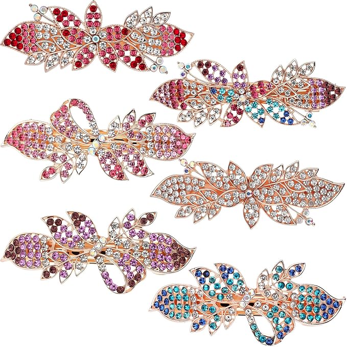 Geyoga 6 Pieces Vintage Hair Barrettes for Women Retro Flower French Pearl Crystal Rhinestones Clips Hair Pins for Women Styling Accessories(Shining Style)