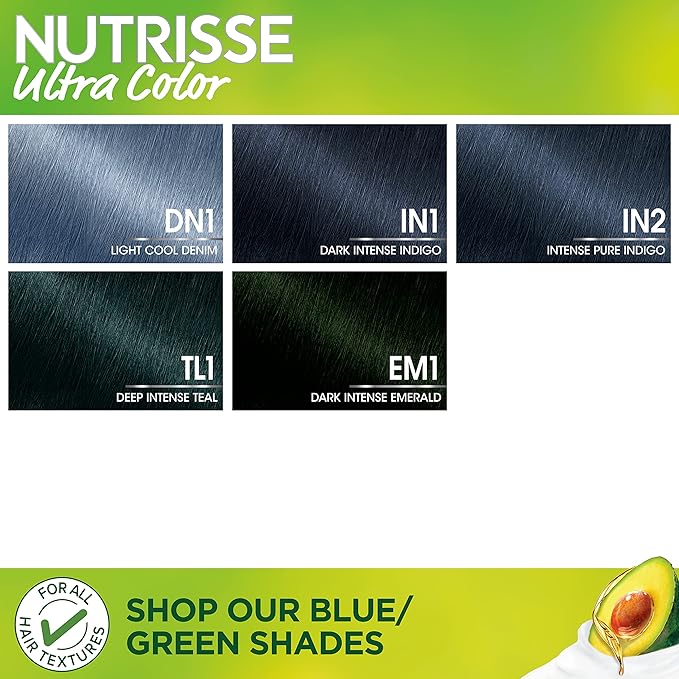 Garnier Hair Color Nutrisse Ultra Color Nourishing Creme, DN1 Light Cool Denim (Blue Orchid) Permanent Hair Dye, 2 Count (Packaging May Vary)