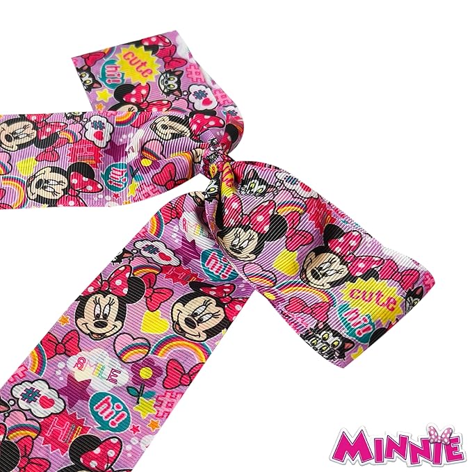 LUV HER Disney Junior Minnie Hair Bows For Girls - One Large Printed Hair Bow Featuring your Favorite Character Minnie - Alligator Clip - Large Bows for Daily Styling or Special Occasions, Ages 3+