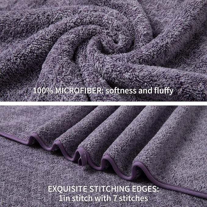 Ultra Soft Bath Towel Set,12 Piece (4 Bath Towels,4 Hand Towels,4 Washcloths) Family Bathroom Towels Set with Hanging Loop,Quick Dry Extra Absorbent Shower Towel for Bathroom,Hotel,Spa-Dark Purple