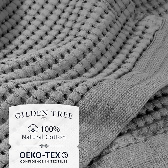GILDEN TREE Waffle Towels for Bathroom Luxury 100% Cotton Bath Towels, Quick Dry Towel, Thin Super Absorbent Lint Free Shower Towels, Bath Towels Set of 2, Modern Style (Slate)