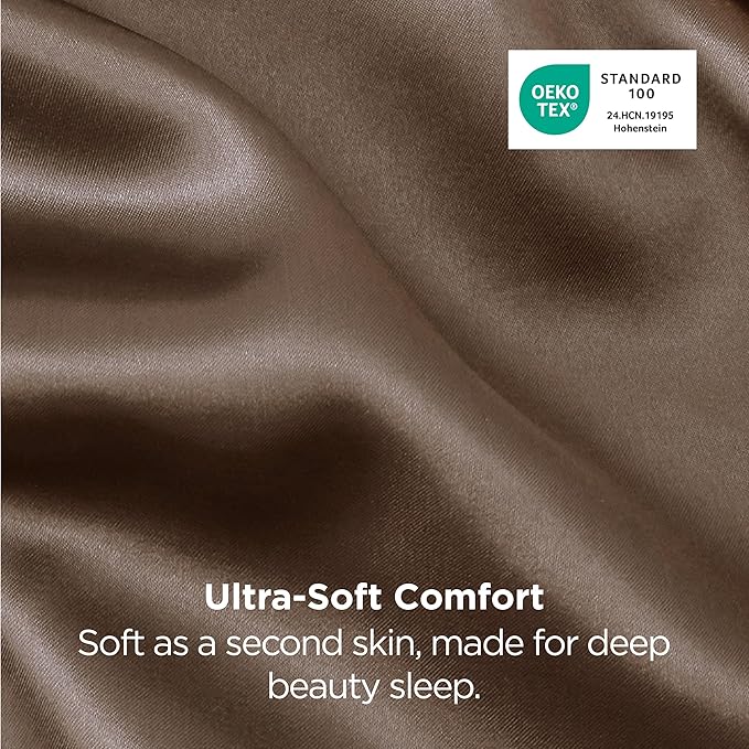 Bedsure King Size Satin Pillowcase Set of 2 - Brown Silky Pillow Cases for Hair and Skin with Envelope Closure, Similar to Silk Pillow Cases, Gifts for Women Men, 20x36 Inches, 2pcs