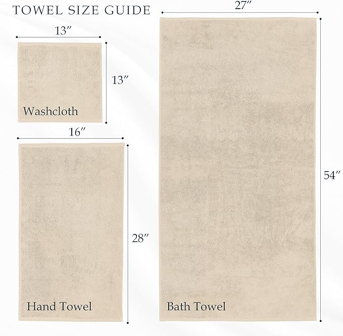 Mocassi Luxury 100% Turkish Cotton 6-Piece Towel Set - Ultra Soft, Quick Dry Highly Absorbent Premium Spa Hotel Quality Bath Towels, Includes 2 Bath Towels, 2 Hand Towels and 2 Washcloths, Ivory