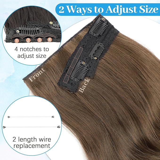KooKaStyle Invisible Wire Hair Extensions Long Straight Layered Synthetic with Transparent Wire Adjustable Size 6 Secure Clips Hairpieces for Women 20 Inch (20 Inch, COCOA#)