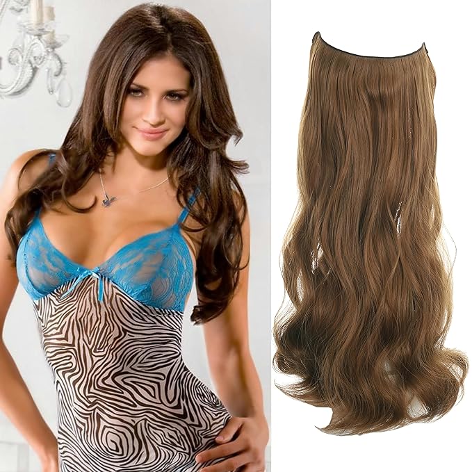 Invisible Wire Hair Extensions Transparent Wire Adjustable Size 4 Secure Clips Long Wavy Curly Secret Hairpiece 24 Inch for Women