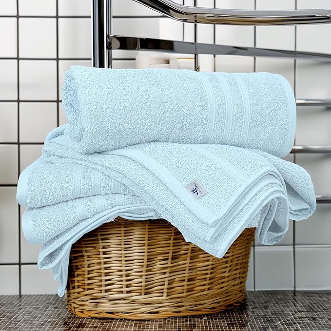 Tens Towels Pack of 4 Soft Bath Towels, 100% Cotton, 27 x 54 Inches, Lightweight & Quick-Dry, Ideal for Daily Bathroom Use, Practical & Comfortable, Sky Blue