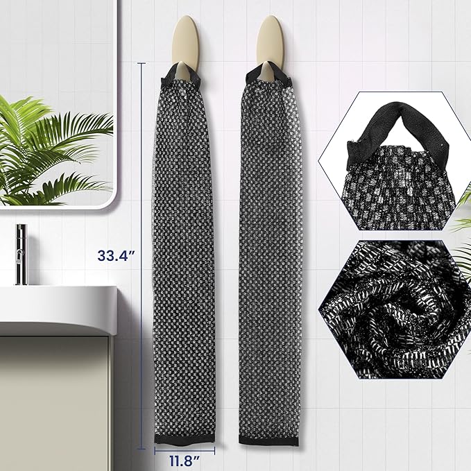 Japanese Exfoliating Loofah Back Scrubber - Shower Bath Towel for Men & Women (2 Pack Black, 33.4" x 11.8")