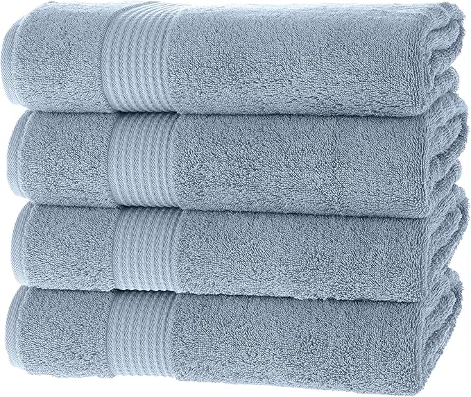 MAURA Basics Performance Bath Towels 100% Turkish Cotton with Hook Loops. Extra Large Luxury Absorbent Plush Towel Sets for Bathroom, Daily Use American Standard Size 27”x54”, Blue Gray