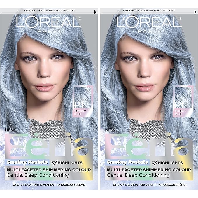 L'Oreal Paris Feria Multi-Faceted Shimmering Permanent Hair Color, 411 Sapphire Smoke (Smokey Blue), Hair Dye Kit, Pack of 2