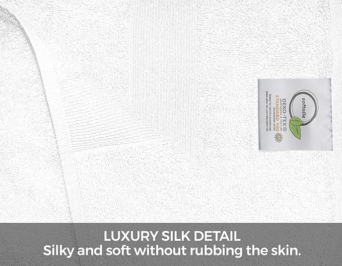 Softolle Luxury 8 Piece Towel Set, 2 Bath Towels 2 Hand Towels 4 Washcloths, Towels for Bathroom, Home, Spa & Gym - Highly Absorbent (White)