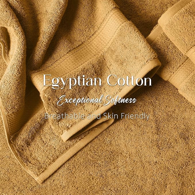 Superior Egyptian Cotton Pile 6-Piece Towel Set, Includes 2 Bath, 2 Hand, 2 Face Towel/Washcloth, Heavyweight, Ultra Soft Luxury Towels, Thick Plush Essentials, Guest Bath, Spa, Hotel Bathroom, Gold