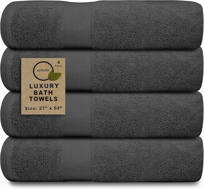 Softolle Luxury Bath Towels Set of 4 (27” x 54”) | Towels for Bathroom | Super Soft | Highly Absorbent Towels for Home, Spa, Gym (Grey)