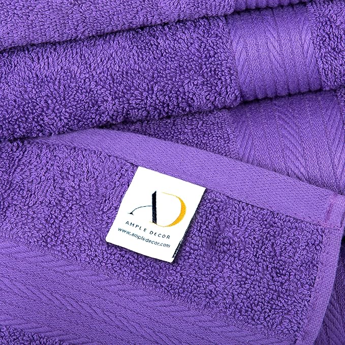 Ample Decor 100% Cotton Luxury 6 Piece Towels Set, 2 Bath Towels, 2 Hand Towels, 2 Wash Cloths for Bathroom - Purple Towel Sets