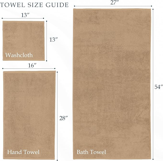 Mocassi Luxury 100% Turkish Cotton 6-Piece Towel Set - Ultra Soft, Quick Dry Highly Absorbent Premium Spa Hotel Quality Bath Towels, Includes 2 Bath Towels, 2 Hand Towels and 2 Washcloths, Taupe