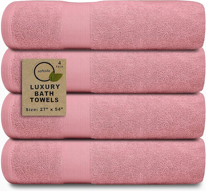 Softolle Luxury Bath Towels Set of 4 (27” x 54”) | Towels for Bathroom | Super Soft | Highly Absorbent Towels for Home, Spa, Gym (Pink)