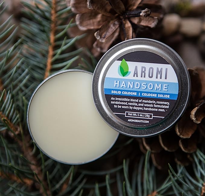 Aromi Solid Cologne | Sweet, Vanilla, Musk Fragrance, Vegan and Cruelty-free Scent, Portable, Travel, Small Gift, Men's Stocking Stuffer, Alcohol-free (Handsome)