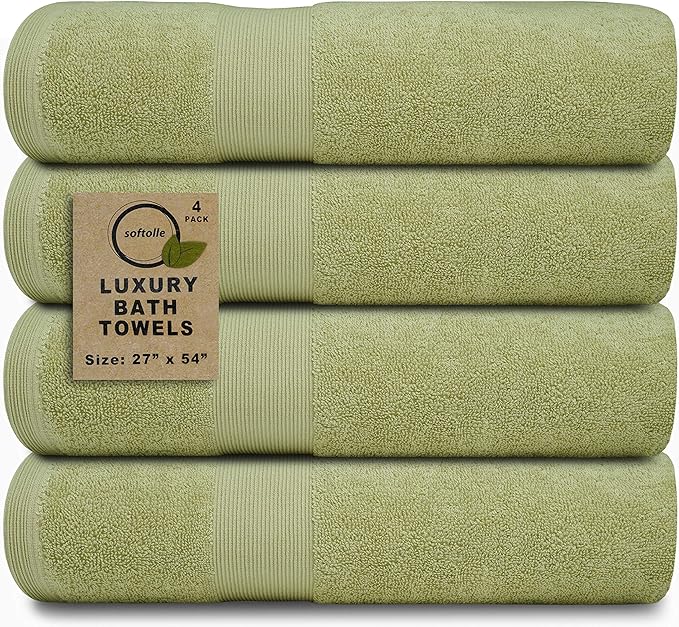 Softolle Luxury Bath Towels Set of 4 (27” x 54”) | Towels for Bathroom | Super Soft | Highly Absorbent Towels for Home, Spa, Gym (Sage Green)